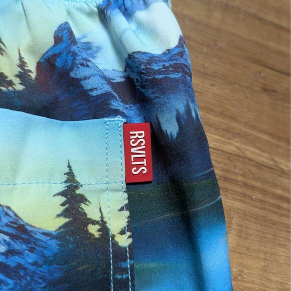 RSVLTS x Bob Ross Limited Edition Forest Print Swim Trunks Shorts Mens Sz Large - Picture 7 of 11